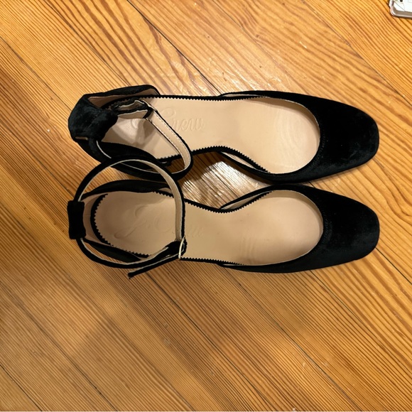 J. Crew Black Velvet with Crystal Studded Heel Maisie Ankle Strap Pump - Picture 2 of 9